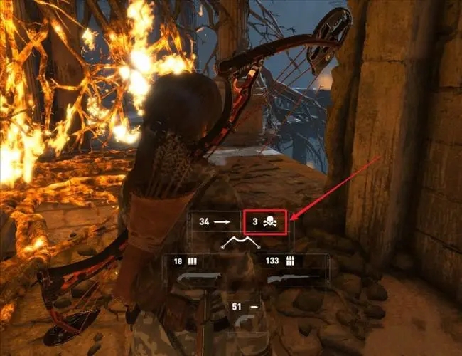 古墓丽影弓箭怎么放大射三个人2