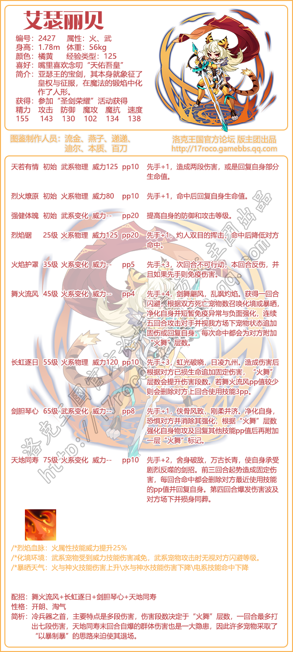 洛克王国艾瑟丽贝技能表1