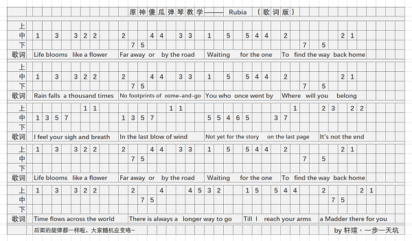 原神Rubia琴谱一览2